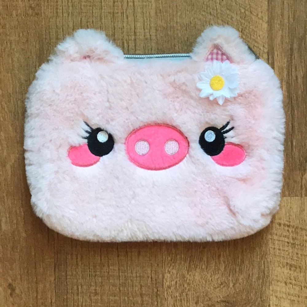 Pink fluffy pig purse